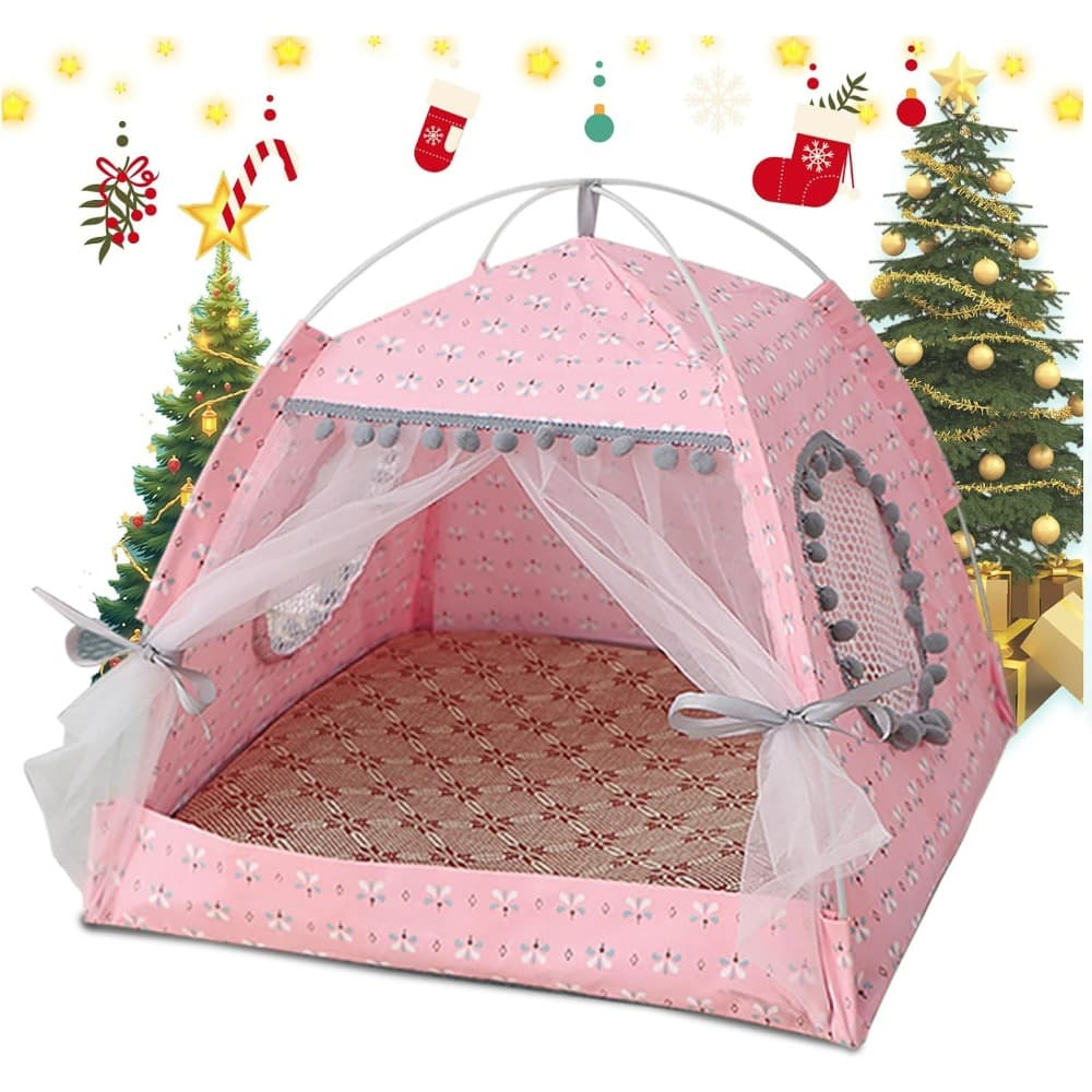 TEMU Princess Cat Bed Indoor Tent House: Cute Floral Bed Portable For Cats & Small Dogs (m:38x38x36cm/15x15x14inch, Daisy Pink)