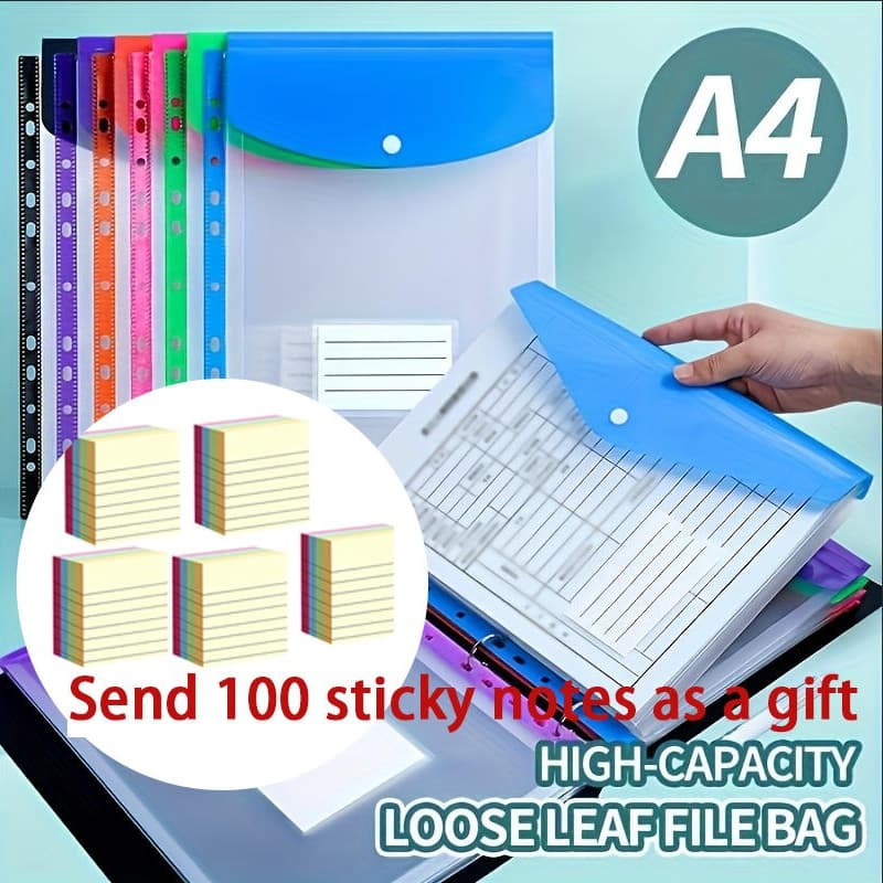 TEMU (buy 6 Get 100 Free) 6pcs A4 Plastic File Folders, Snap Closure Document Organizer, Large Capacity Poly Envelopes Pocket For School & Office Supplies
