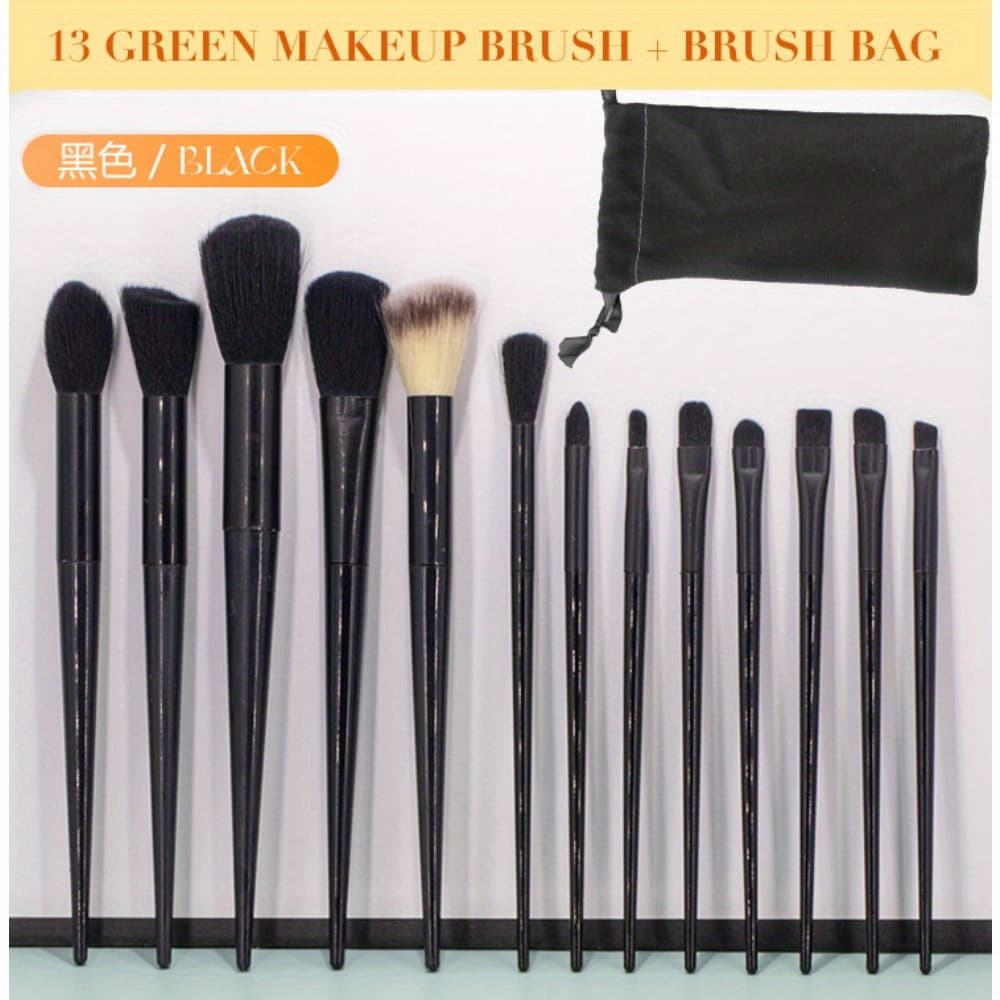TEMU Black Makeup Brush Set, 13pcs Makeup Tool Set Premium Synthetic Foundation Powder Concealer Eyeshadow Blush Makeup Brush Set With Makeup Sponge, Makeup Brush Cleaning Tools