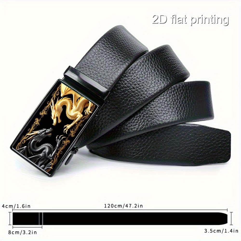 TEMU 1pc, 2d Pattern, Featuring An Of A Dragon Duel. A Durable, High-quality Exquisite Belt For Men, A Sliding Belt With Adjustable Business , Suitable For Dress Pants. Makes It An Ideal And Unique