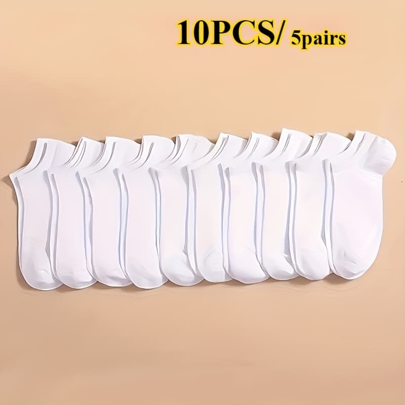 TEMU 10pcs/5 Pairs Of Men's And Women's Short Socks, Breathable And Lightweight, Anti-odor And Sweat-absorbent, Easy And Versatile, Solid Color, Sweat-resistant