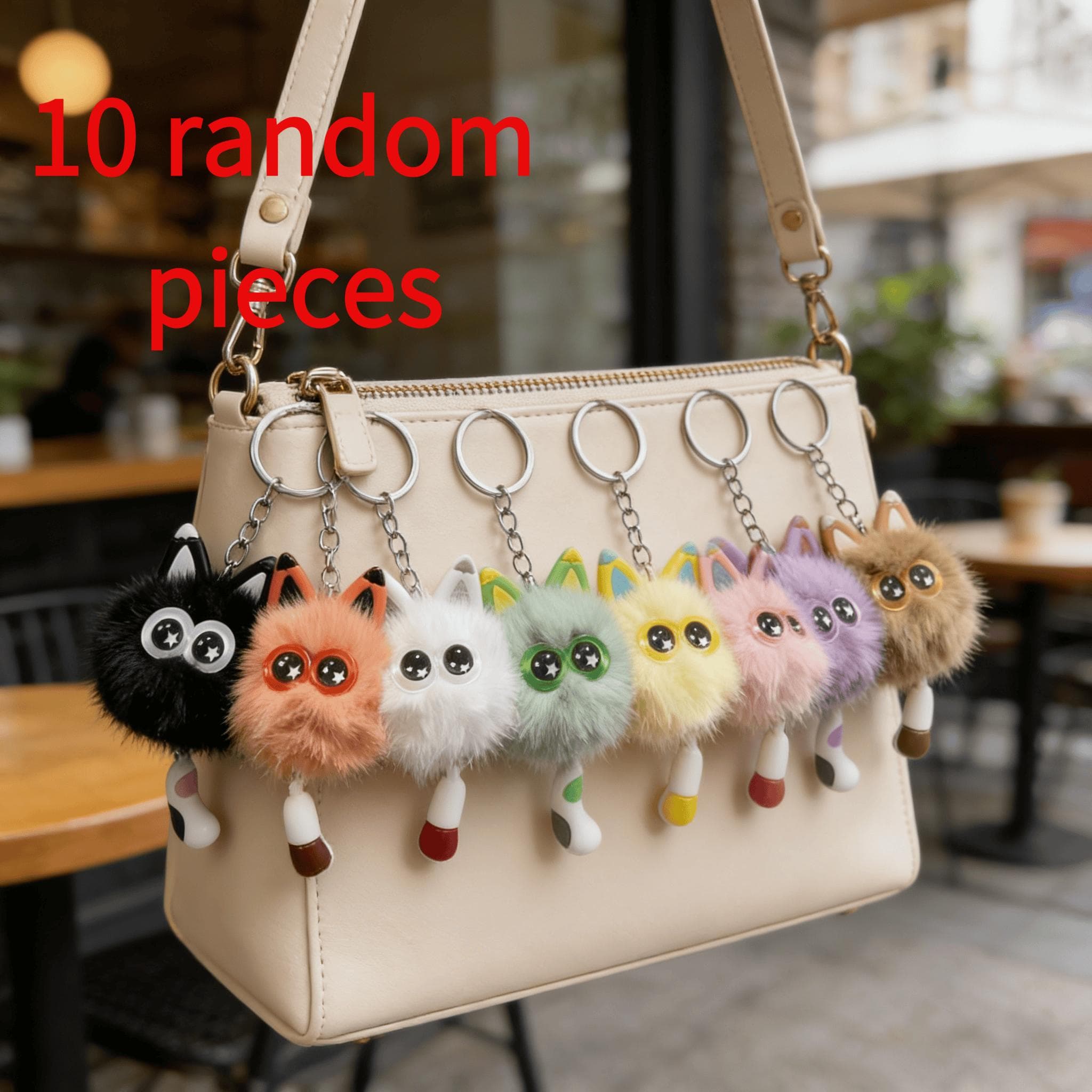 TEMU 10pcs Random Keychain Set, Cute Fluffy Bag Charm Backpack Purse Keys- Birthday Her, Ins Keyring