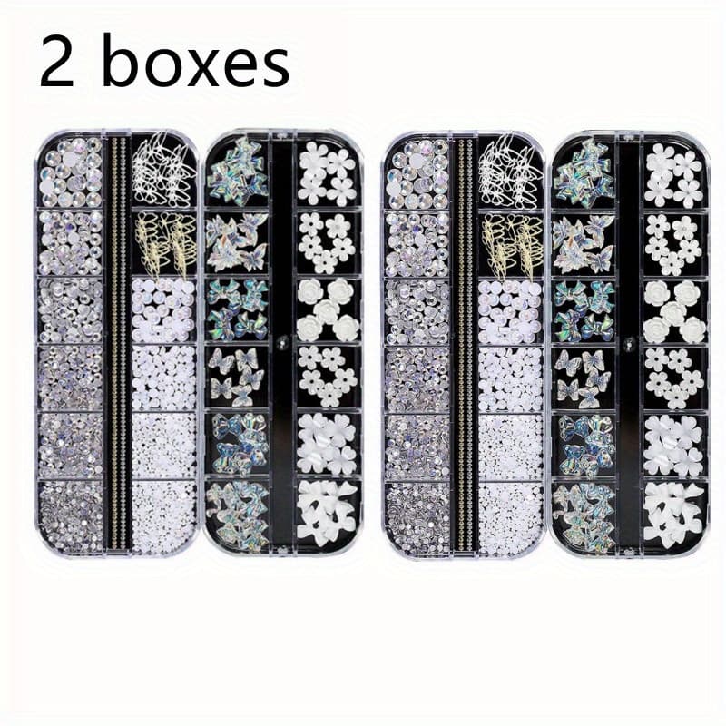 TEMU 2 Boxes Of Nail Art Decorations, Semi- Beads, Diamonds, Metal Hollow Out Color Diamonds, Aurora Flowers, Iridescent, Chain Metal Accessories