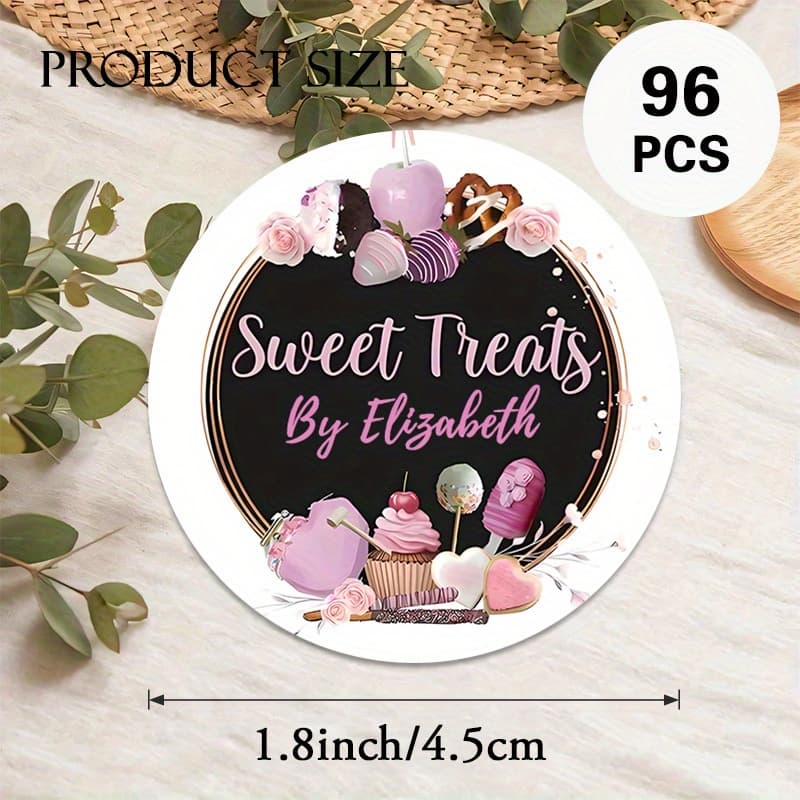 TEMU Custom 48/96pcs "bakery Branding" Round Stickers, Personalizable With Name, Etc. Sweet Treats Design, Ideal For Bakery Packaging, Product Labels, Brand Promotion, Etc