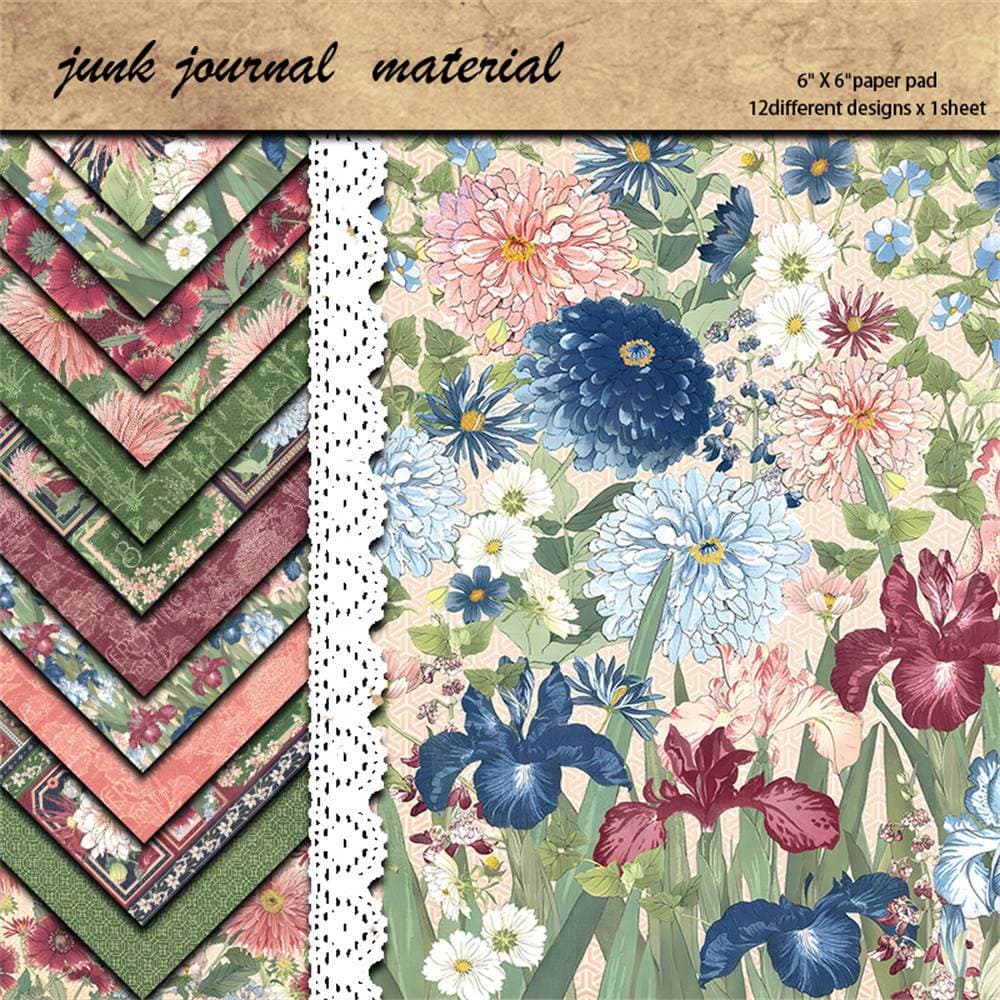 TEMU 12 Sheets Retro Floral Paper Pad, Large Reusable Mixed Color Flower Patterns For Journaling, Diy Arts & Crafts, Scrapbooking Stationery