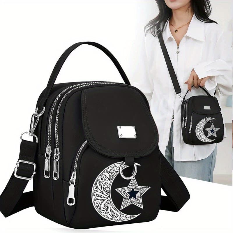 TEMU 1pc And Moon Cross Pattern Portable Play Handbag Casual Fun Bag Single Shoulder Outdoor Crossbody Bag Versatile Unisex Phone Bag Daily