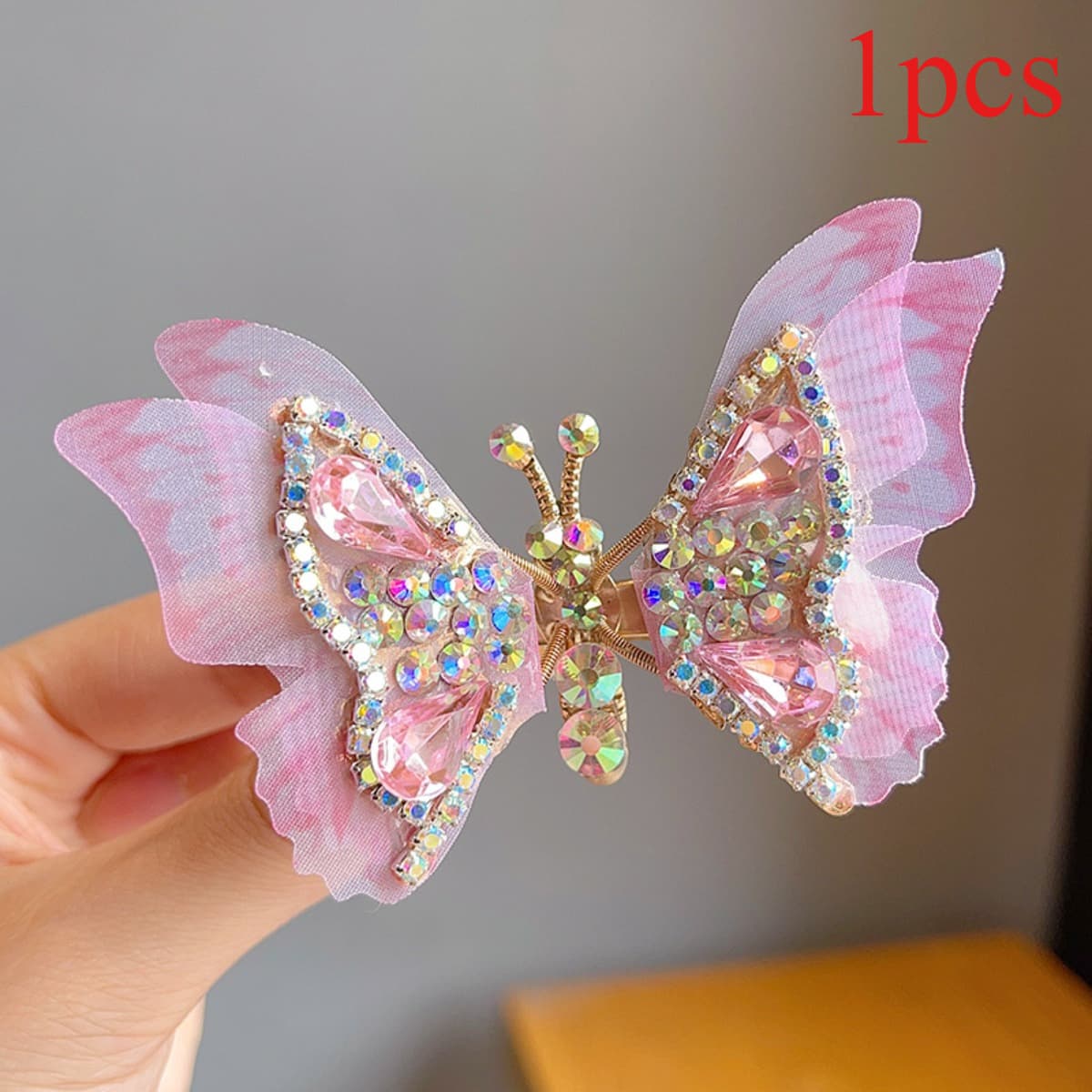 TEMU 1pc Super Gradient Color Diamond-studded Hair Clip Colorful Double-layer Fabric Metal Alligator Clip Sweet Hair Clip Hair Additions