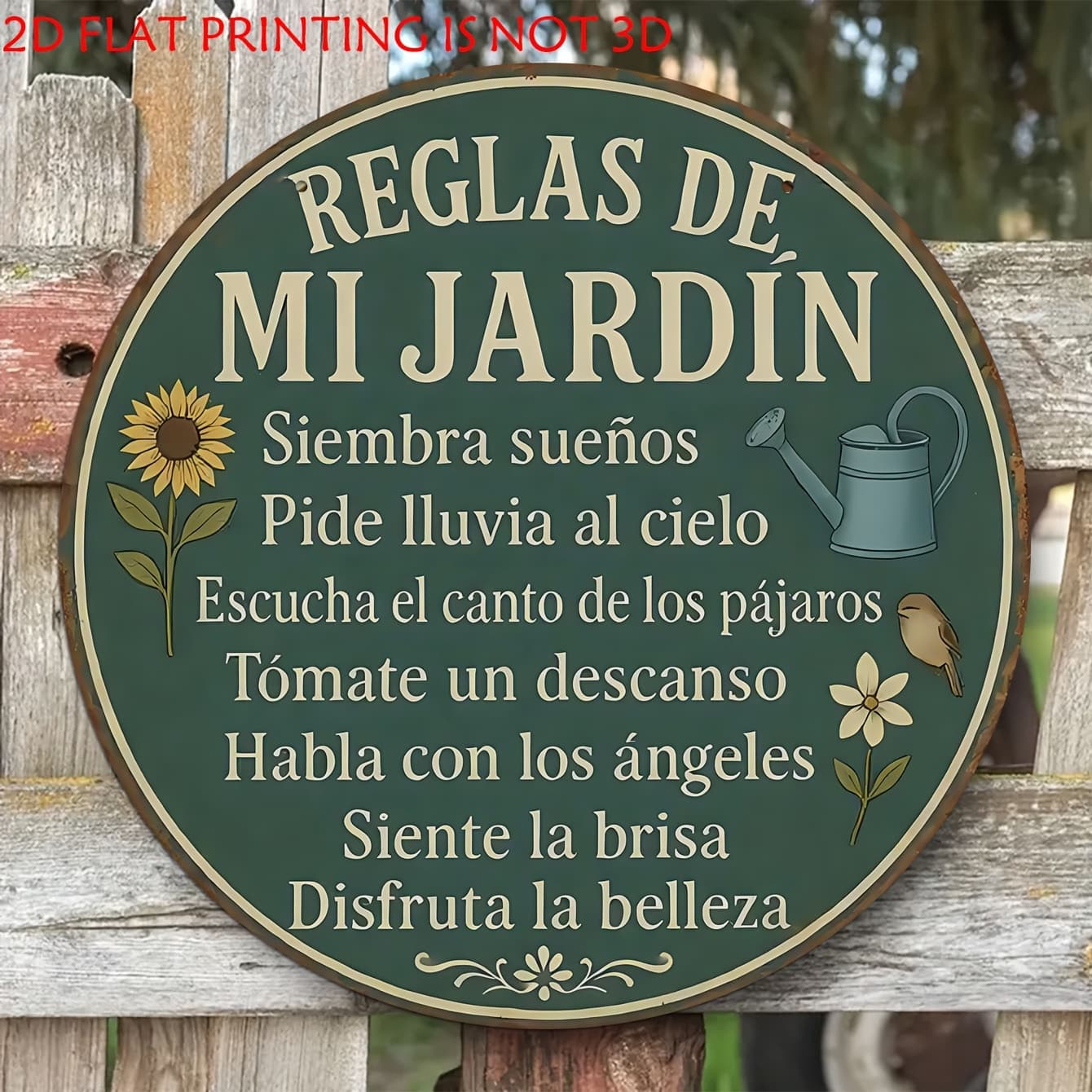 TEMU 2d Flat 2d Flat Vintage Regular Sign - Rustic Cottage Decor, Green Background With Floral Accents, Suitable For Outdoor/indoor Wall Art, Ideal For Gardens,