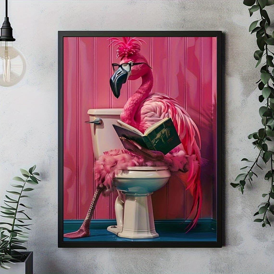 TEMU Humorous Sitting On Toilet Reading Book Wall Art Poster - 12x16 Inch Unframed Canvas Print, Whimsical Bathroom Decor For Living Room, Bedroom, Home Decor,
