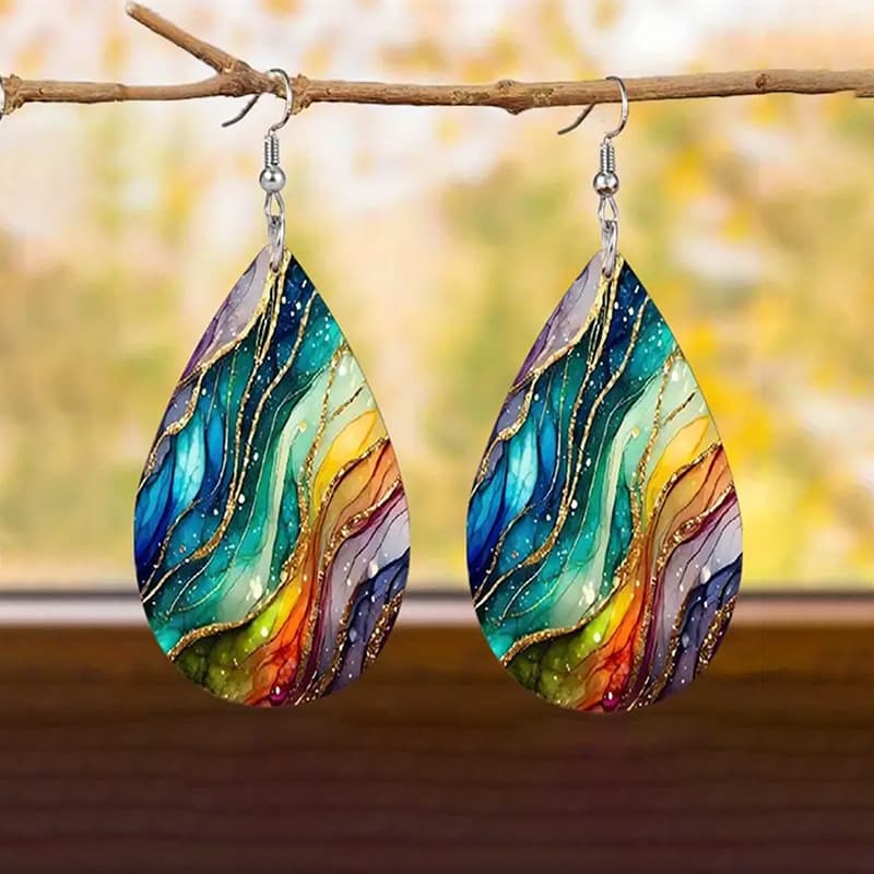 TEMU [2 Colors Optional] 2pcs Retro Bohemian Double-sided Acrylic Color Simulation Glazed Window Printing Pendant Earrings, Suitable For Women' Parties And Banquets