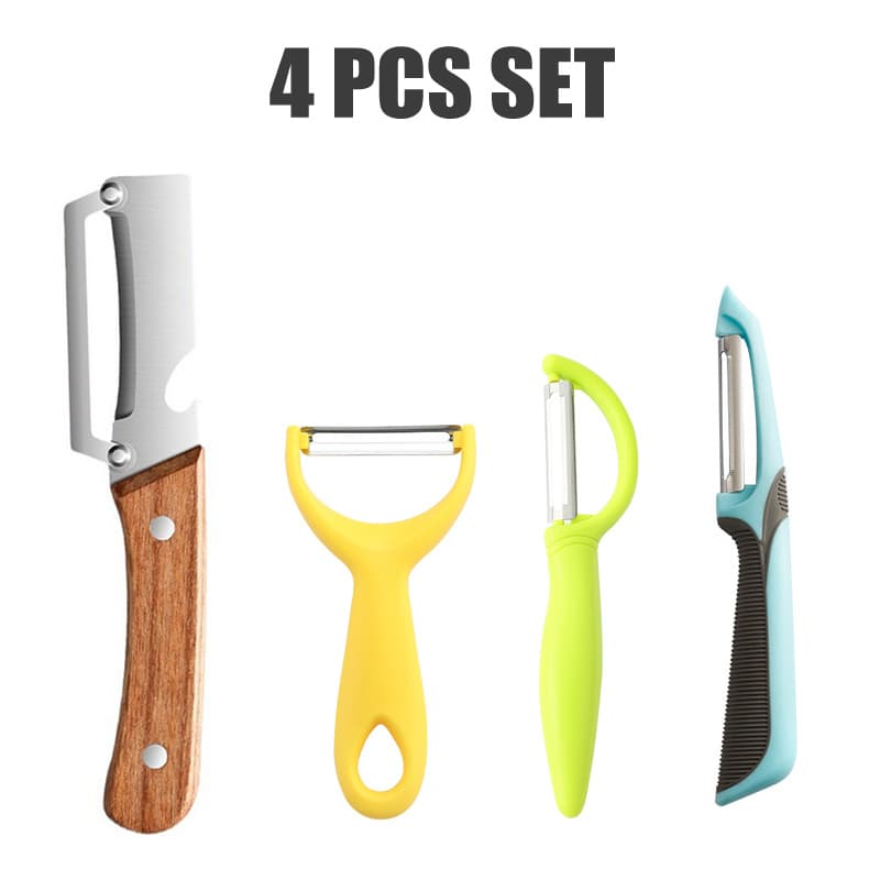 TEMU 4pcs Wooden Handle Peeler Set, Stainless Steel Straight Blade Peeling Tools For Fruit Vegetable, Heavy Duty Kitchen Gadgets For Home Picnic Party