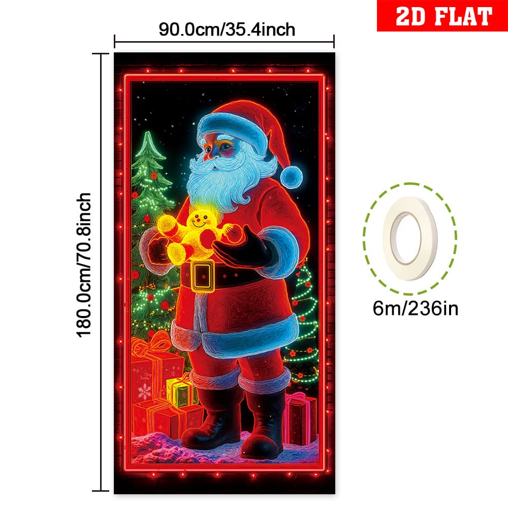 TEMU 2d Flat, 2d Flat - 2d Door Banner 2d Flat, 2d Flat - 2d Door Banner 2d Flat Banner, 1pc Christmas Themed Door Cover Banner, Santa Claus , Polyester, Uv Activated, Glow In The Dark