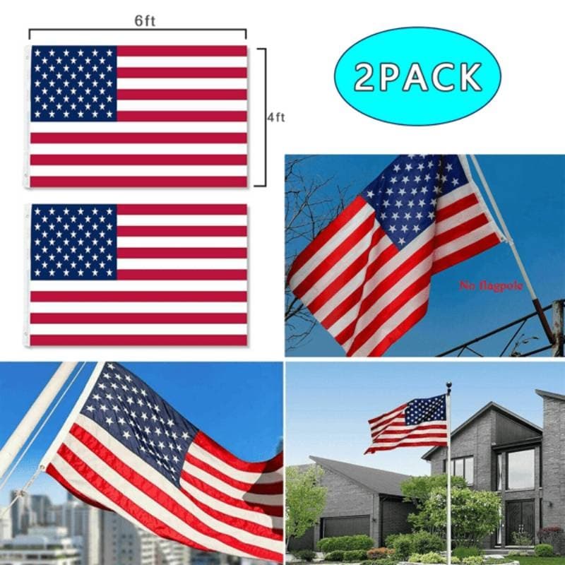 TEMU 2pcs 4x6 Feet 120* 180cm American Flag, American Flag Printed Nylon Flag, Flag With Brass Grommets, Garden Decoration, Holiday Decorative Flag