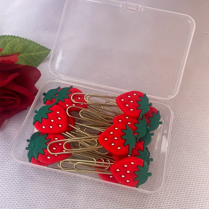 TEMU A Box Of 25 Large Strawberry-shaped Paper Clips For Fixing Book Pages.