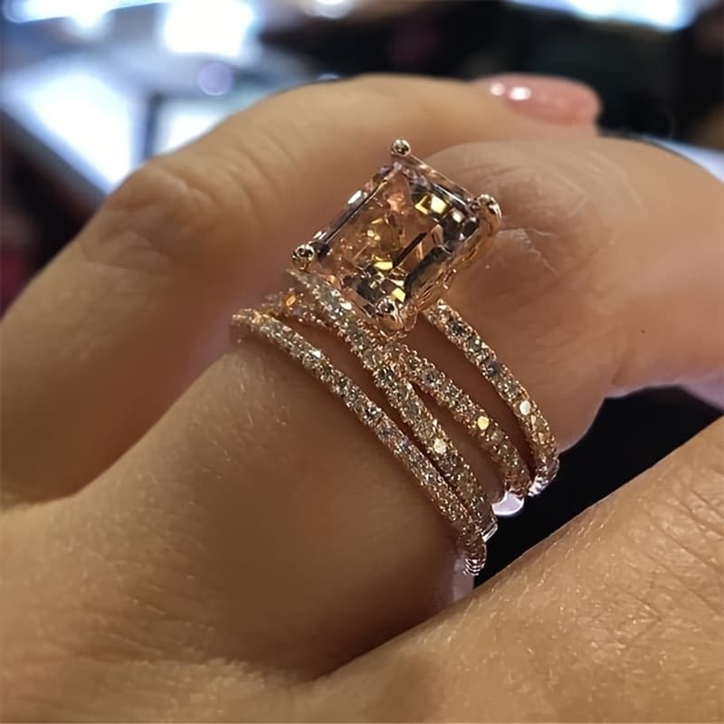 TEMU 1pc Retro Multi-row Sparkling Square Ring - Suitable For Engagement, Wedding, Daily Wear & Jewelry