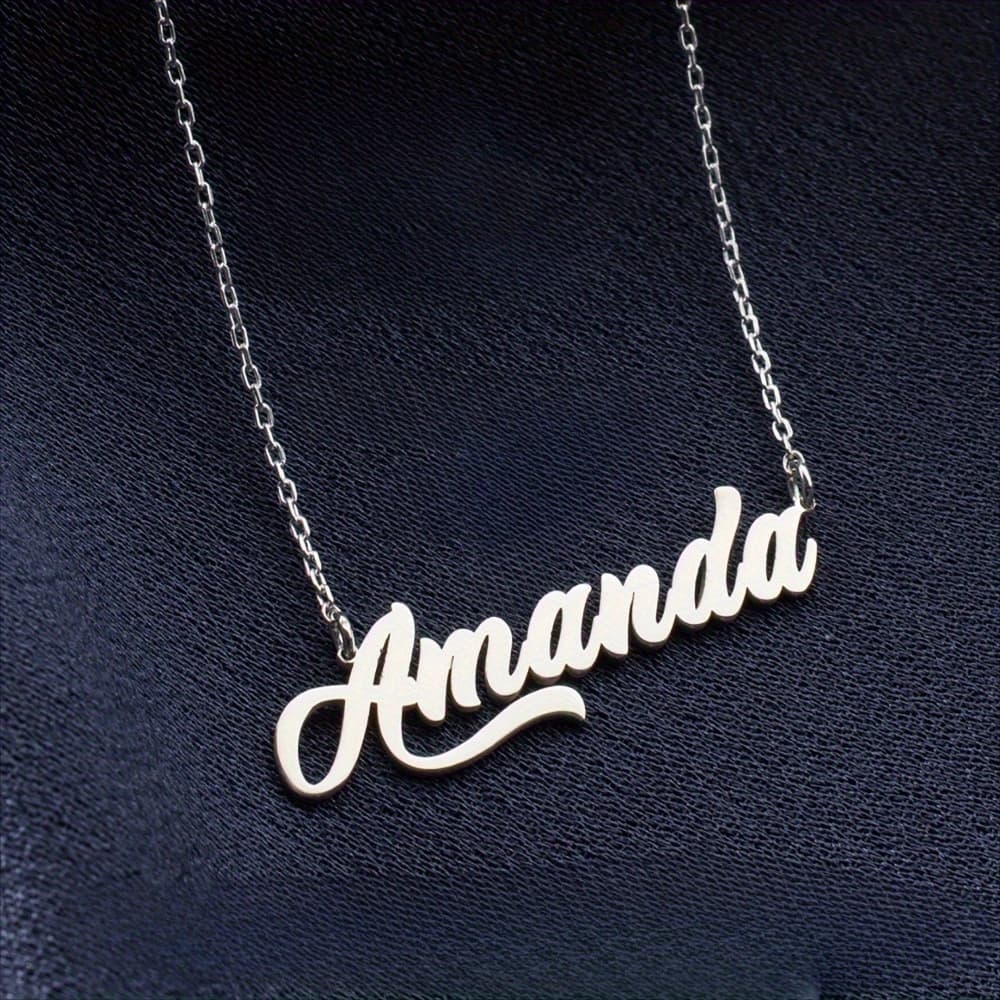 TEMU Custom English Font Name Necklace Valentine's Day Gift Birthday Anniversary Wedding Anniversary Gift For Graduation Christmas Family Gift "label English Translated To English F