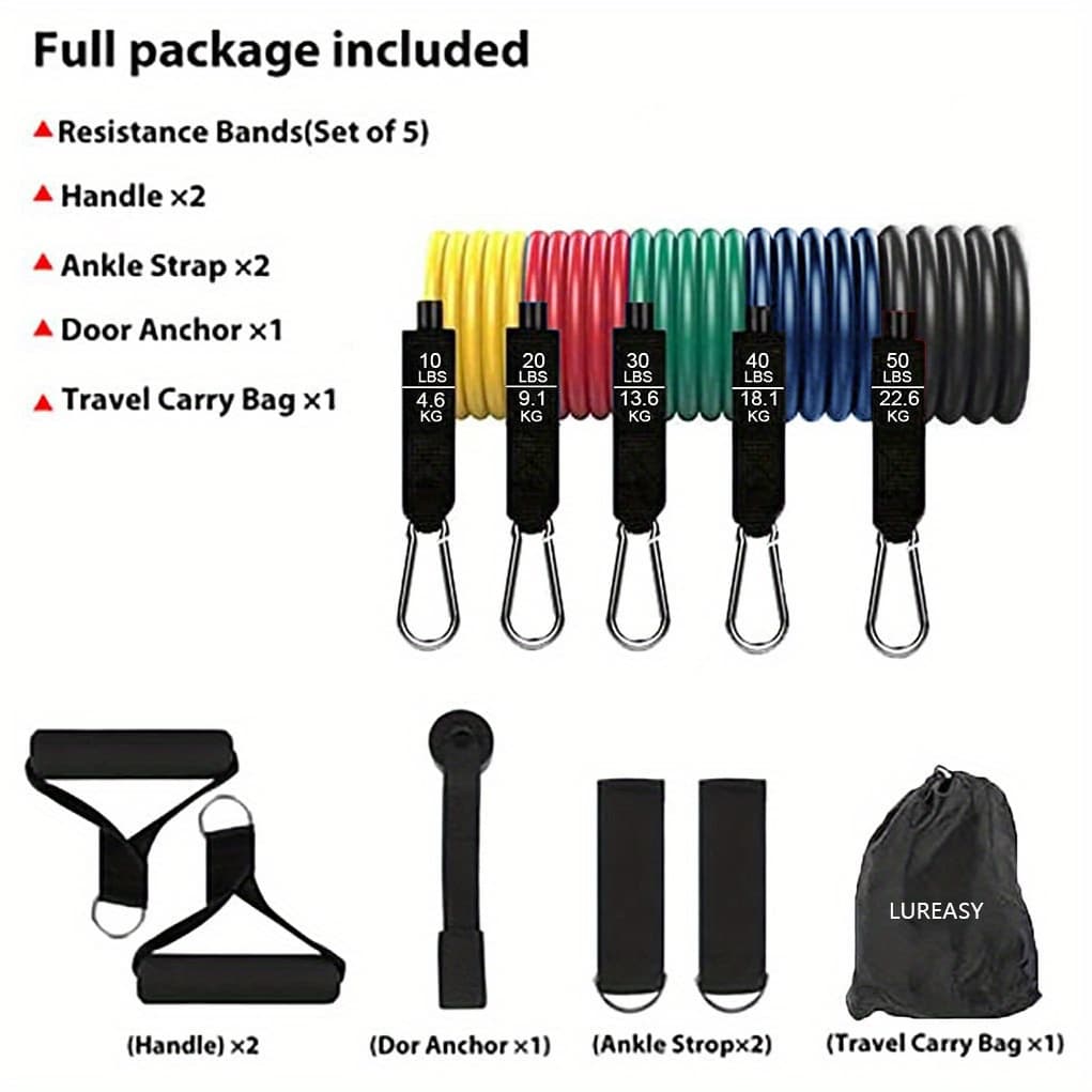 TEMU Resistance Bands Set, Exercise Bands With Door Anchor, Handles, Carry Bag, Legs Ankle Straps For Resistance Training, Physical, Home Workouts