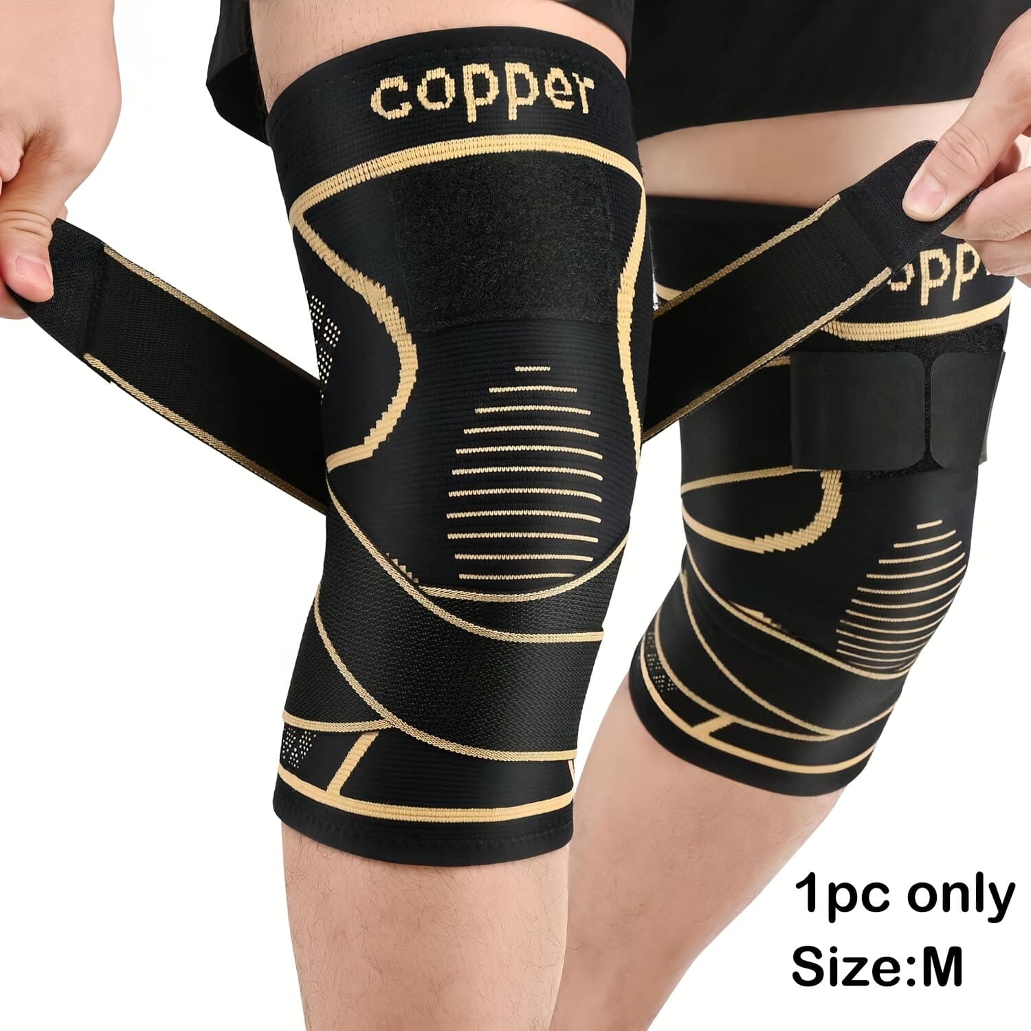 TEMU 1 Alloy Knee Brace With Straps, Men's Nylon Blend Compression Knee Support, , With Strap Closure, Comfortable And Durable, Suitable For Daily Activities, Breathable And Provides Stable Support