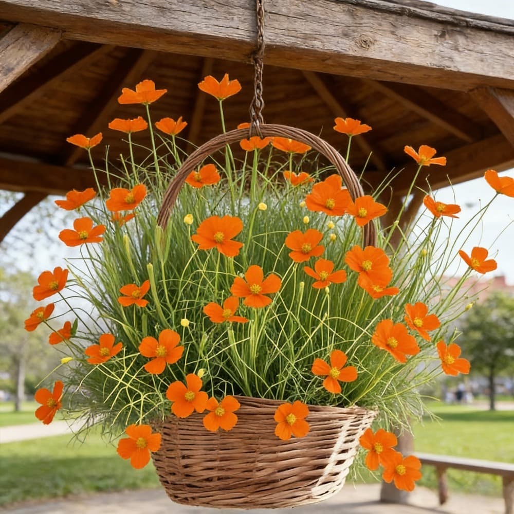 TEMU 12 Bunches Of Artificial Orange- Stems - Uv-resistant Outdoor Plastic Plants, Suitable For Garden, Balcony, Wedding, And Home Decor, Low-maintenance Decorative Items With Grass Leaves