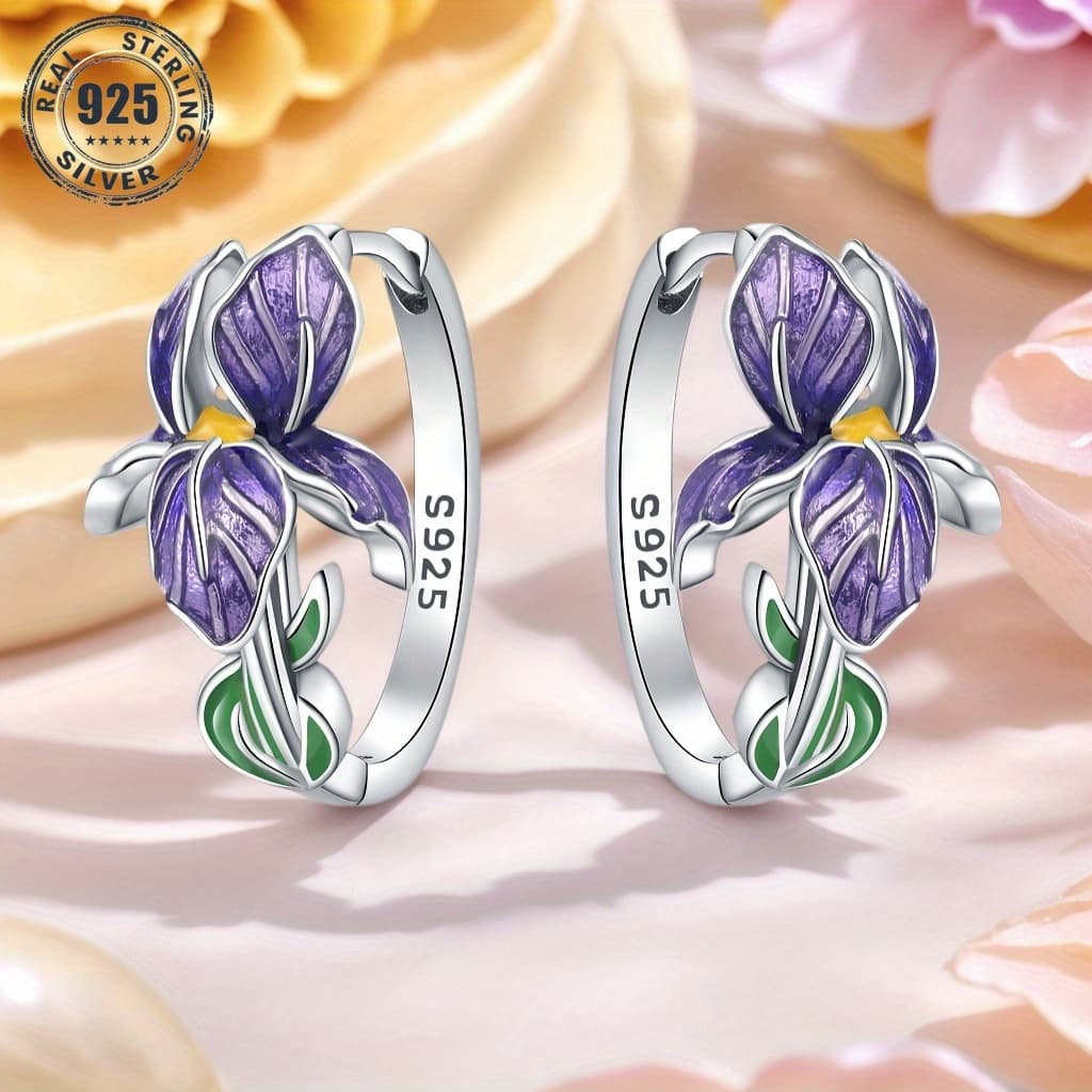 TEMU 1 Pair Of S925 Sterling Silver Allergy Resistant Iris Earrings, Women's Holiday Celebration Additions, Suitable For Daily Wear, Couples, , All Season Universal, Women's Gift