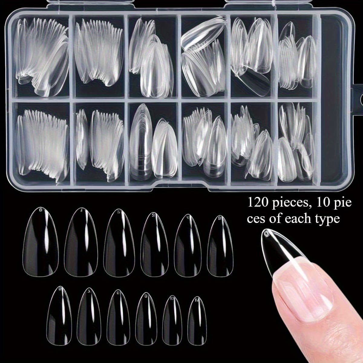 TEMU 120pcs Soft On Nails - Short Almond Shape With Matte, 12 Sizes Full Cover Nail Tips For Diy Nail Art, Looking (no Glue Needed)