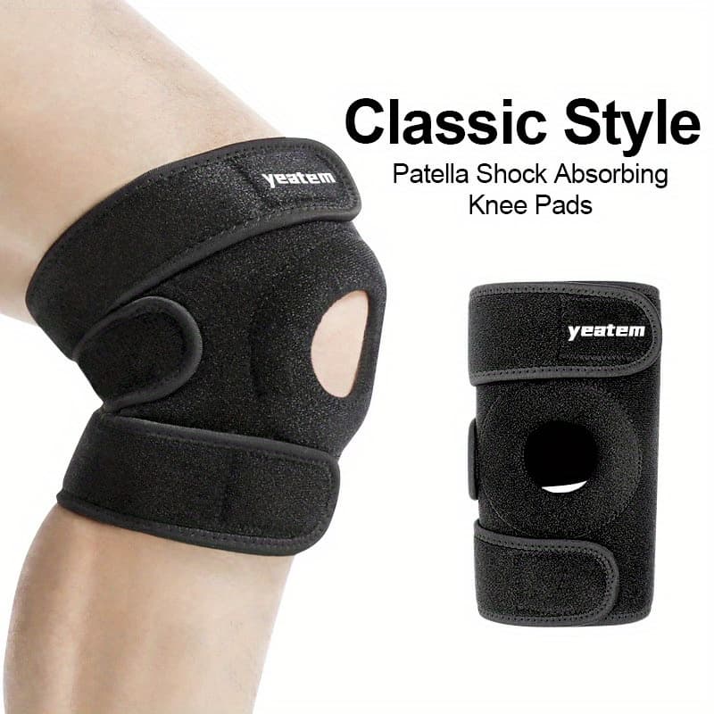 TEMU 1pc Adjustable Knee Brace With Side , Comfortable And Breathable 100% Polyester Medium Stretch Fabric, Uncharged Design - Ergonomic Fit, Reinforced , Orthopedic Aid, Exercising, Hiking And
