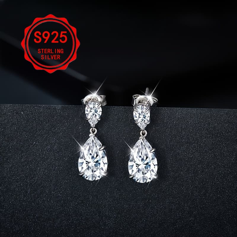 TEMU 925 Sterling Silvery Earrings, Moissanite Earrings, Women's Jewelry Gifts, The For Holidays, Holidays And Birthdays, Perfect For Gift Gifts