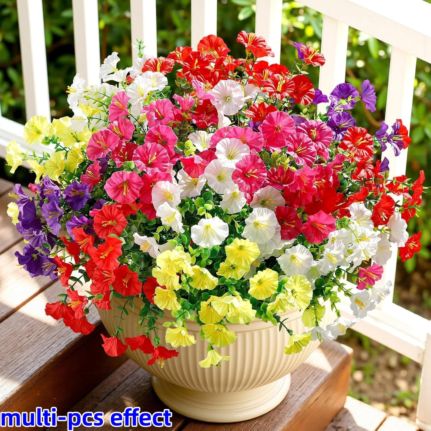 TEMU 144 Flowers = 48pcs Artificial Flowers For Outdoors, Faux Spring Flowers For Decoration, Uv Resistant Silk With Eucalyptus Realistic Fake Flowers For Yard Planter Porch Garden, 5 Colors