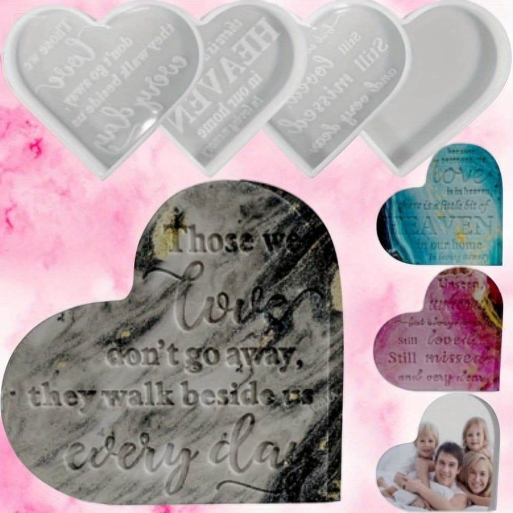 TEMU Epoxy Resin Molds 4pcs Silicone Casting Molds, Heart Memorial Condolence Grief Sign For Diy Decor Office Sympathy Table Decorations