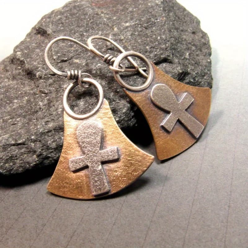 TEMU 2pcs Fashion Retro -shaped Antique Silvery Cross Circle Pendant Copper Multi-colour Female Earrings 3.8cm For Daily Party Festival