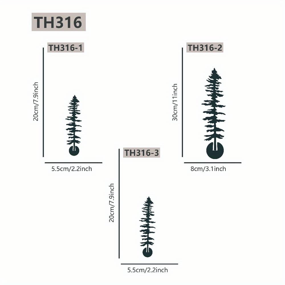 TEMU 3pcs Black Metal & Pine Tree Wall Art Set - Rustic Wildlife-inspired Decor, , No Power Needed