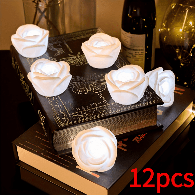 TEMU 6/12pcs Simulated Rose Lantern Led Electronic Candle Lamp Romantic Proposal Creative Layout Supplies Wedding Party Scene Prop Decoration