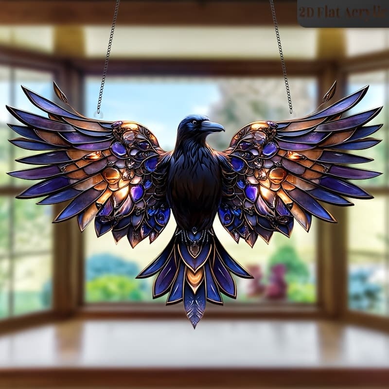 TEMU 2d Flat - 1pc 2d Flat Crow Acrylic Sun Catcher, 7.9 X 5.24 Inches - Hanging Decoration For Living Room, Office, Studio - Unique Bird Lover Style
