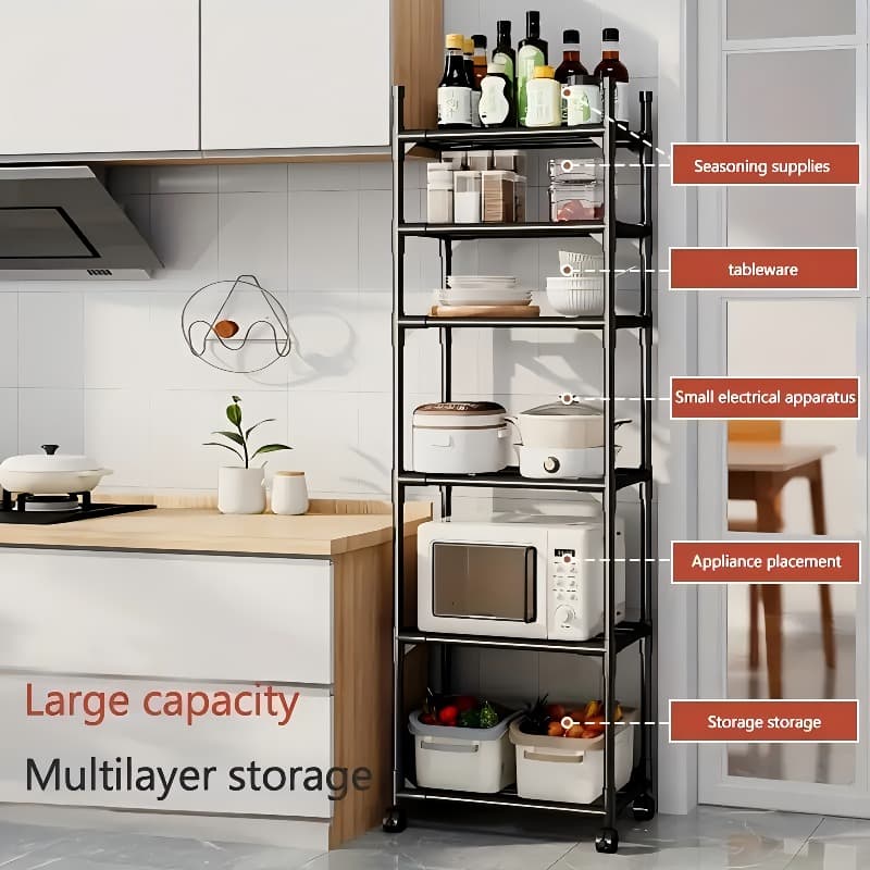 TEMU Compact 6-tier Metal Rolling Cart With Hooks, Adjustable Shelf Height, Storage Organizer For Kitchen Utensils & Condiments, Bedroom, Bathroom & Laundry Room, Open--saving Modular Utility Cart
