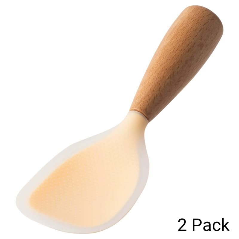 TEMU 2 Pack Silicone Rice & Potato Server With Wooden Handle - Durable, Heat-resistant Kitchen Spoon For Nonstick Pans And Cookers, Durable Standing Rice Spatula Serving Spoon For Grains