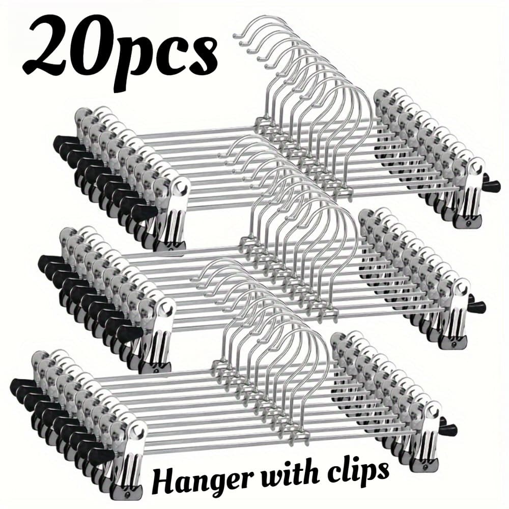 TEMU 20pcs Pants Hangers With Clips, Adjustable Skirt Hangers For Women, Metal Jean Organizer, Non-slip Space-saving Closet Storage Rack