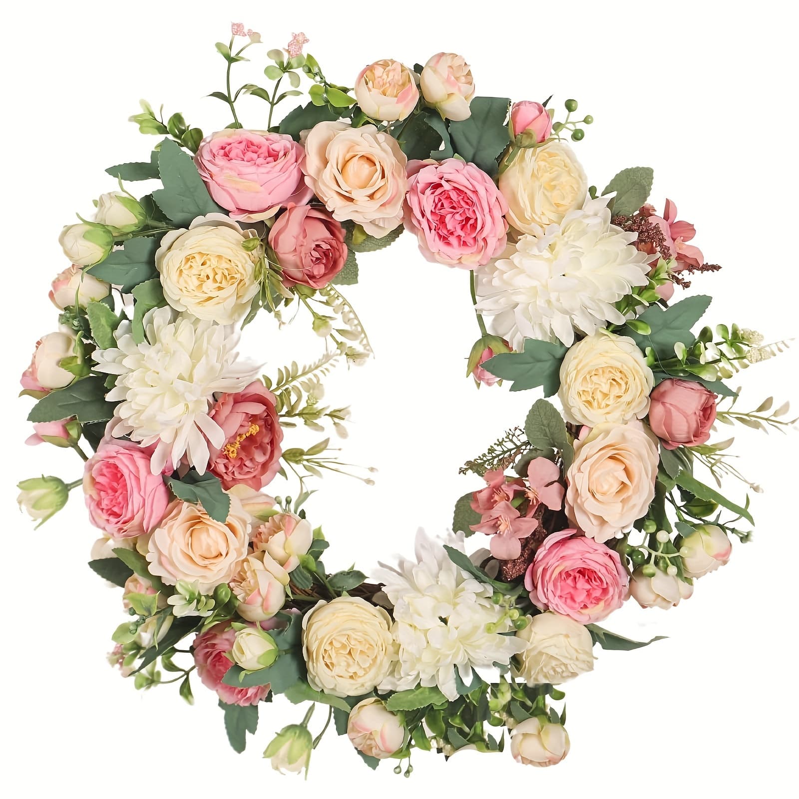 TEMU Elegant Artificial Peony& Rose Wreath- Ultra-realistic Design, Perfect For Indoor/outdoor Spaces, Weddings, Holidays(halloween, Christmas)& Home Beauty