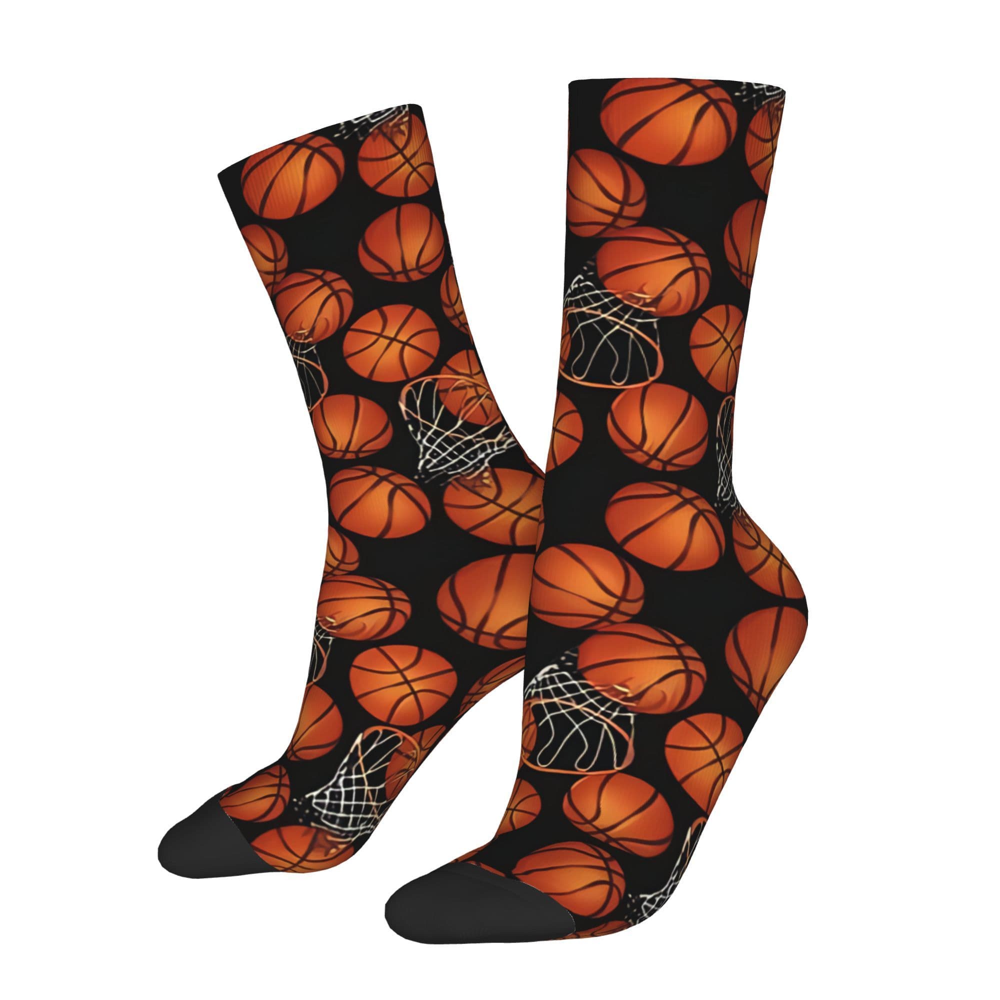 TEMU 1 Pair Unisex Basketball Print Socks, Polyester 95% Elastane 5% Knit Fabric, Print Athletic Sports Style, Hand Washable