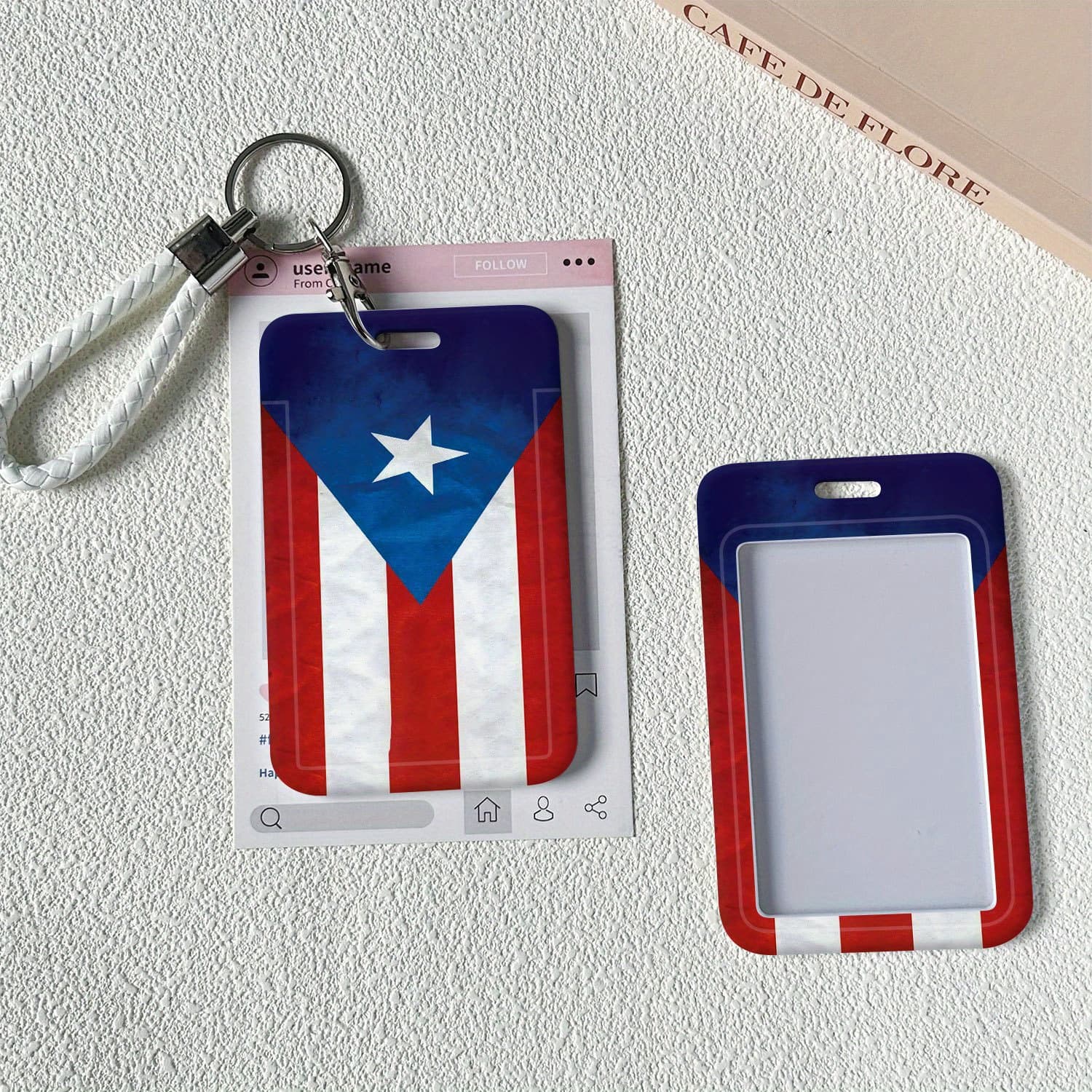TEMU Puerto Flag Id Badge Holder With Keychain - Puerto Rican Card Case (white With Pr Symbol) For Work,, Travel - Durable Plastic Id Holders For Bus Pass, Nurse Access, - Puerto Pride Accessory