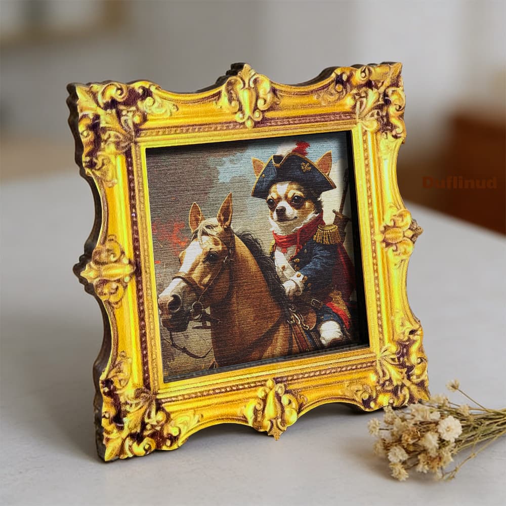 TEMU 1pc Duflinud Chihuahua Napoleon Wooden Magnet - Wood Mini Fridge Magnets Suitable Decor, Napoleon Costume Dog Decoration, Square Retro French Military Gift For , Fridge Door Decoration