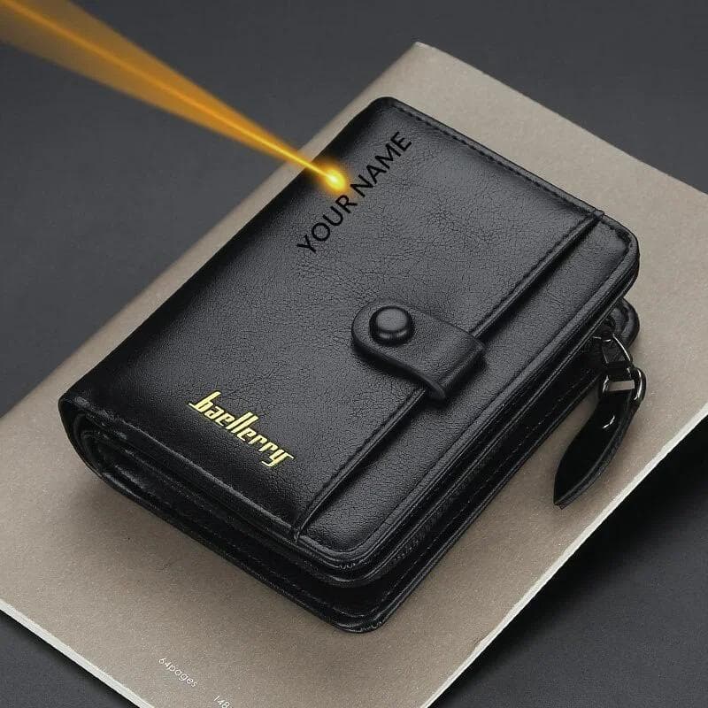 TEMU Personalized Name Men's Zipper Coin Pocket Wallet Customized Engraved Name High Quality Short Wallet Christmas Father's Day Gift Birthday Gift