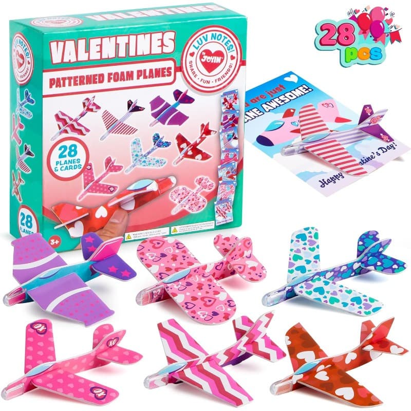 TEMU Joyin 28 Valentines Day Foam Airplanes Greeting Cards With Valentine's For Kids School Classroom Exchange Prizes Gift Supplies, Planes Party Favor
