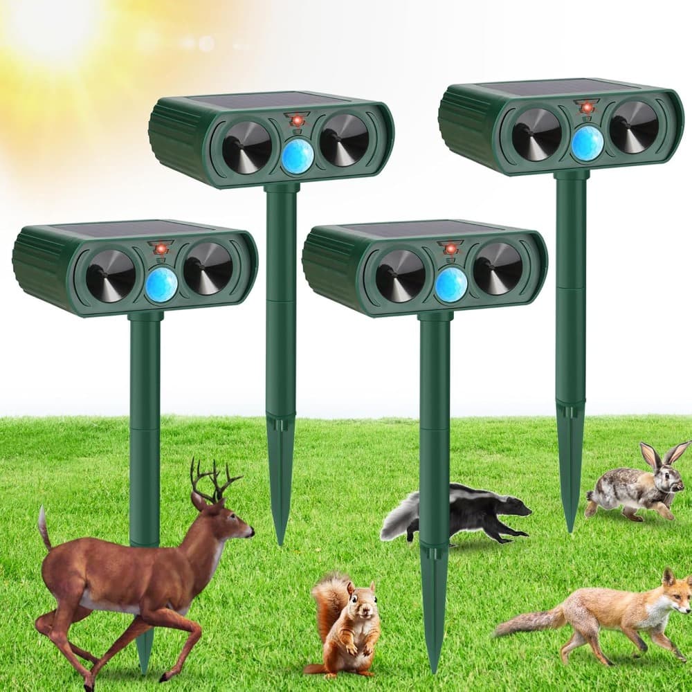 TEMU 4 Pack Solar- Technology Animal Repeller With Pir Motion & Solar Panel - Outdoor/ Pest Control Device For Deer, Squirrels, Raccoons, , Rats, Rabbits - Waterproof,, Yard,, Farm Repellent