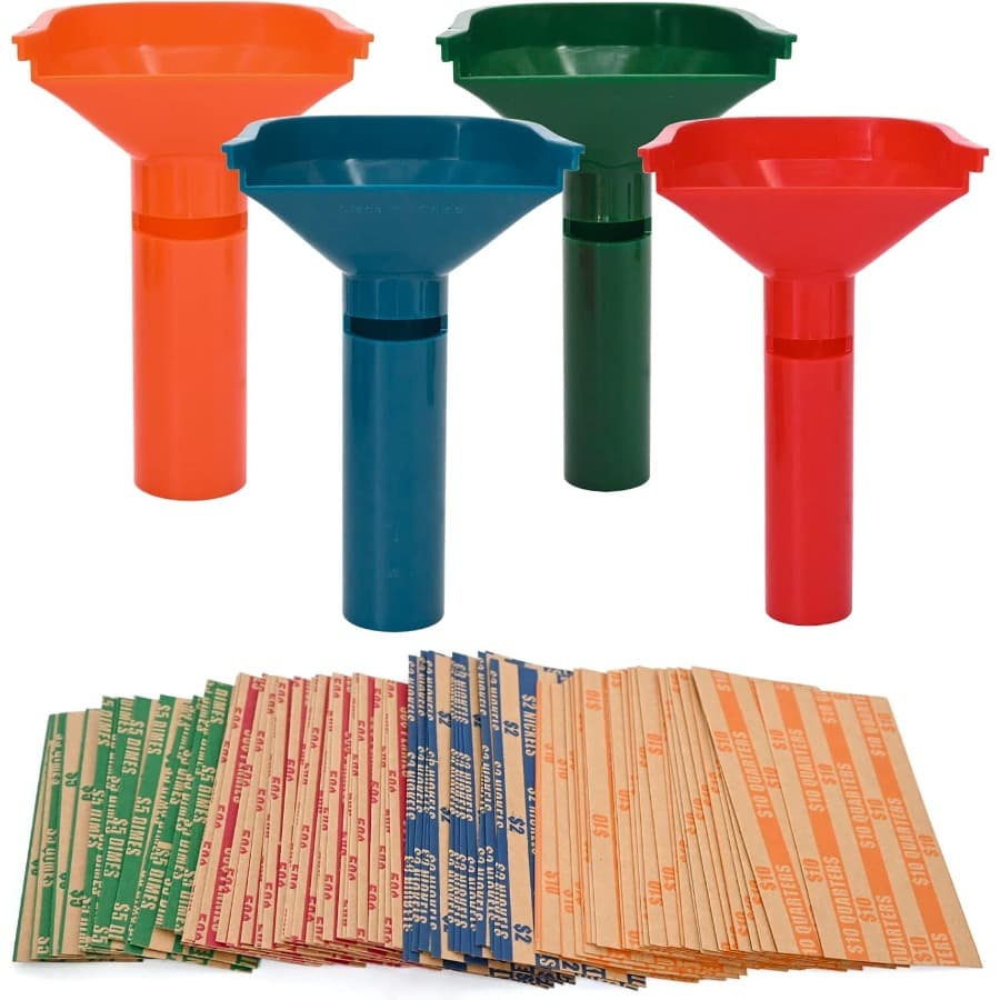 TEMU 2026 New 150/150*2pcs Assorted Coin Wrappers & 5 Coin Sorters Tubes, Color-coded, Easy To Load