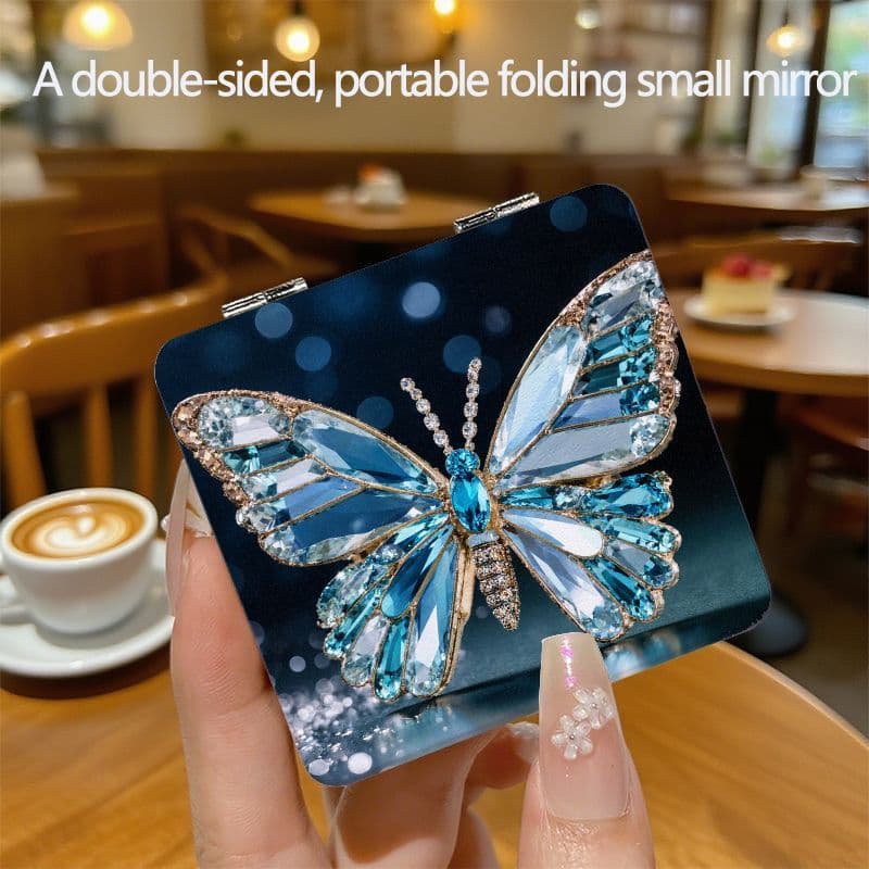 TEMU Navy Blue Starry - Portable Mini Mirror Suitable For Travel, Double-sided Handheld Makeup Mirror With Magnifying, Compact For,, Students, Gift, Pocket-sized Beauty