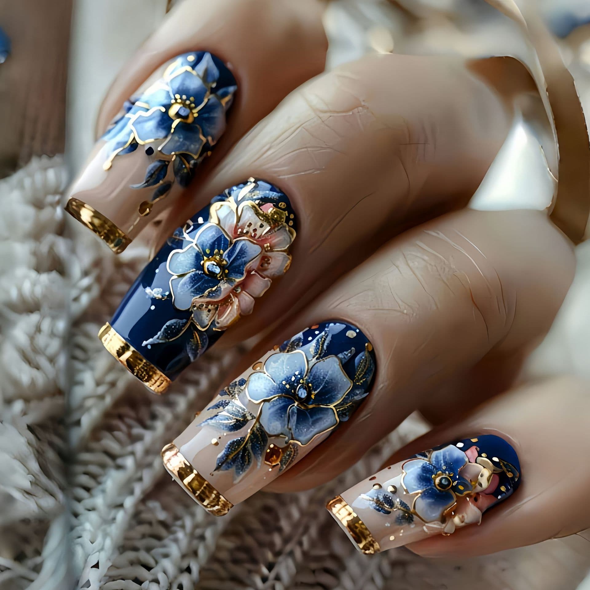 TEMU 48pcs Of European And American Medium To Long European Square Nail Patches With Flower Pattern Fake Nail Patches, Suitable For Women