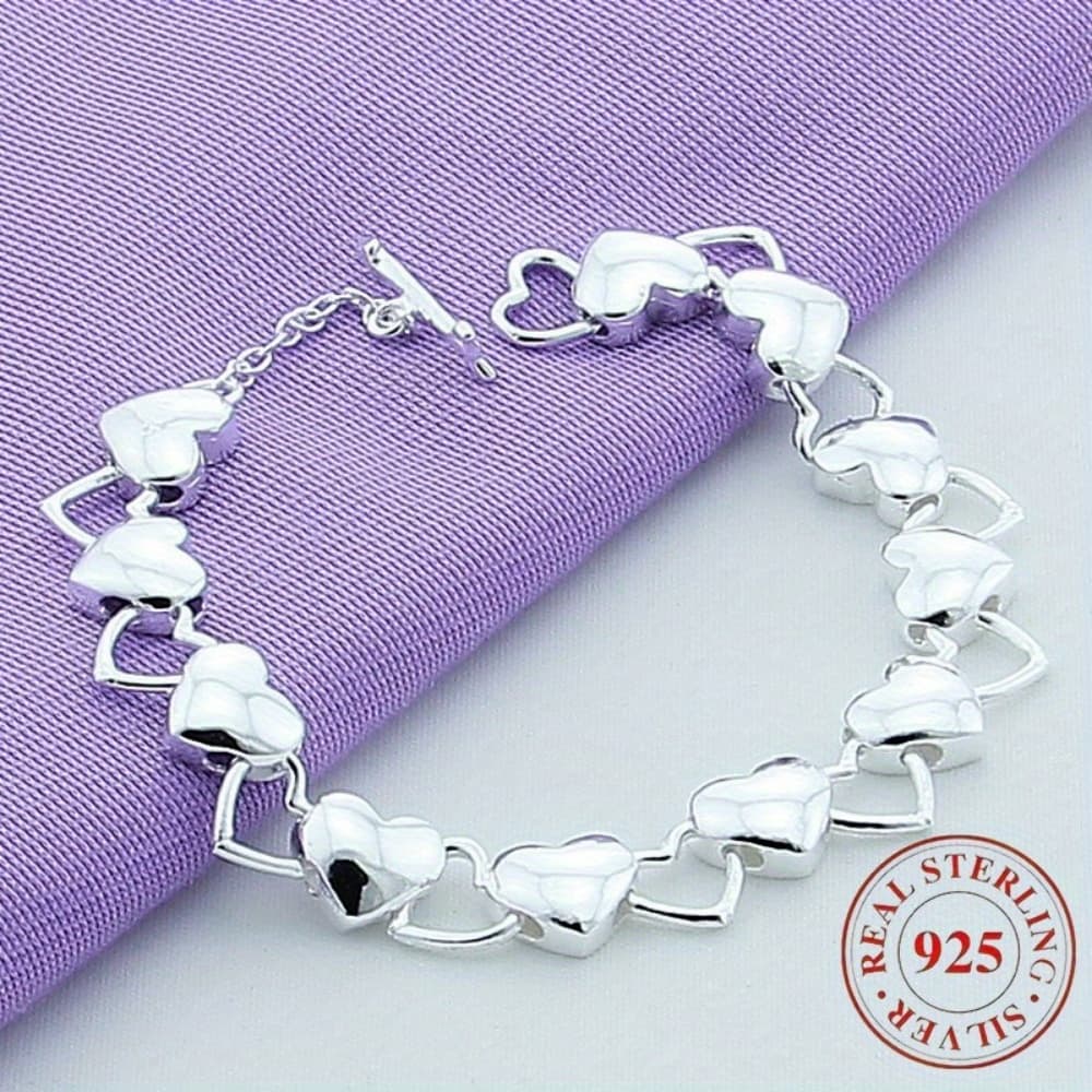 TEMU 1pc Of 925 Sterling Silver Heart-shaped Hollow Bracelet With Chain Design, Fashionable Women's Silver Bracelet