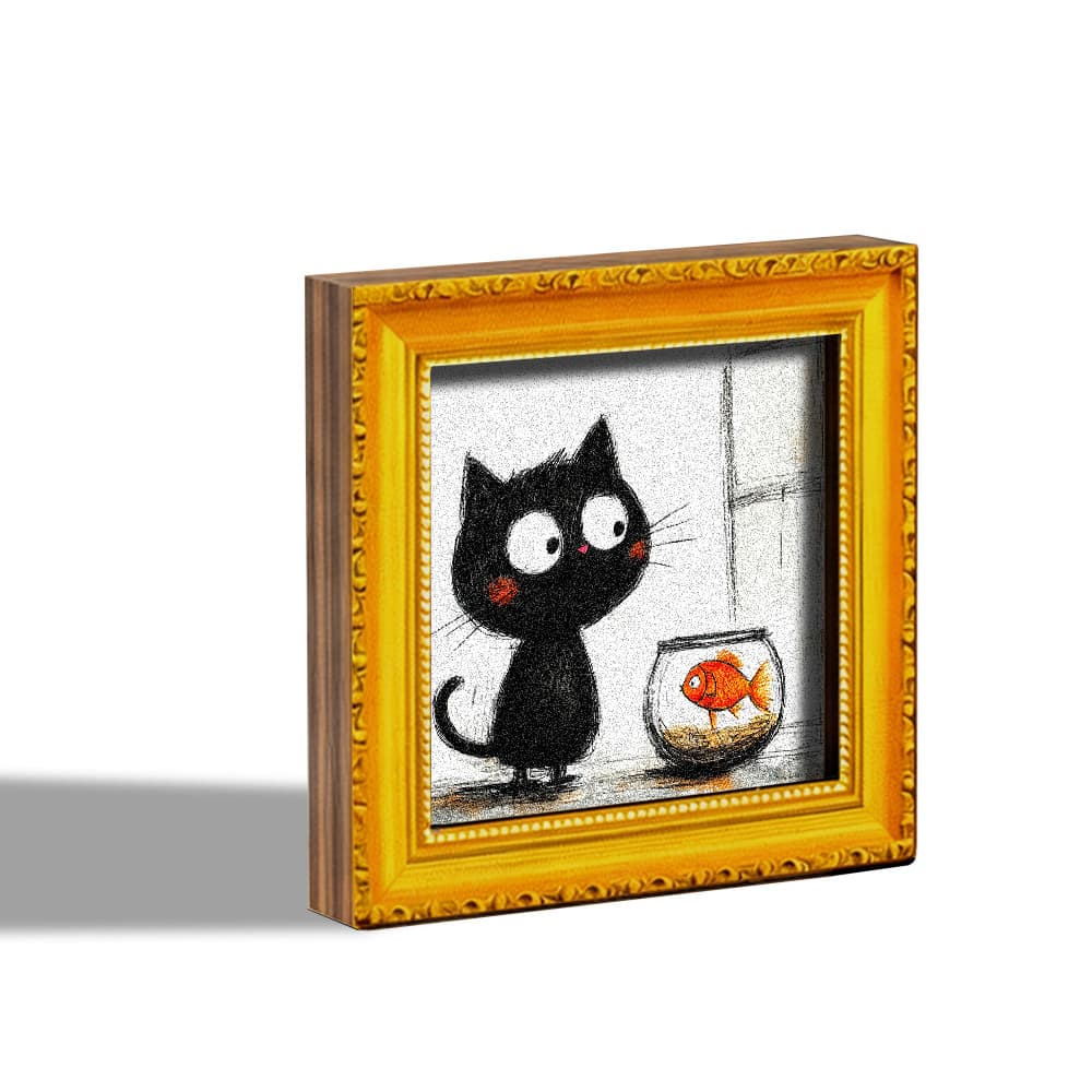 TEMU 1pc Cute Kitten & Fish Fridge Magnet - Wood Wood Mini Refrigerator Magnets Suitable For Home Office Kitchen Decor, Wooden Magnets With Black Cat And Goldfish, Fridge Magnets For Doors
