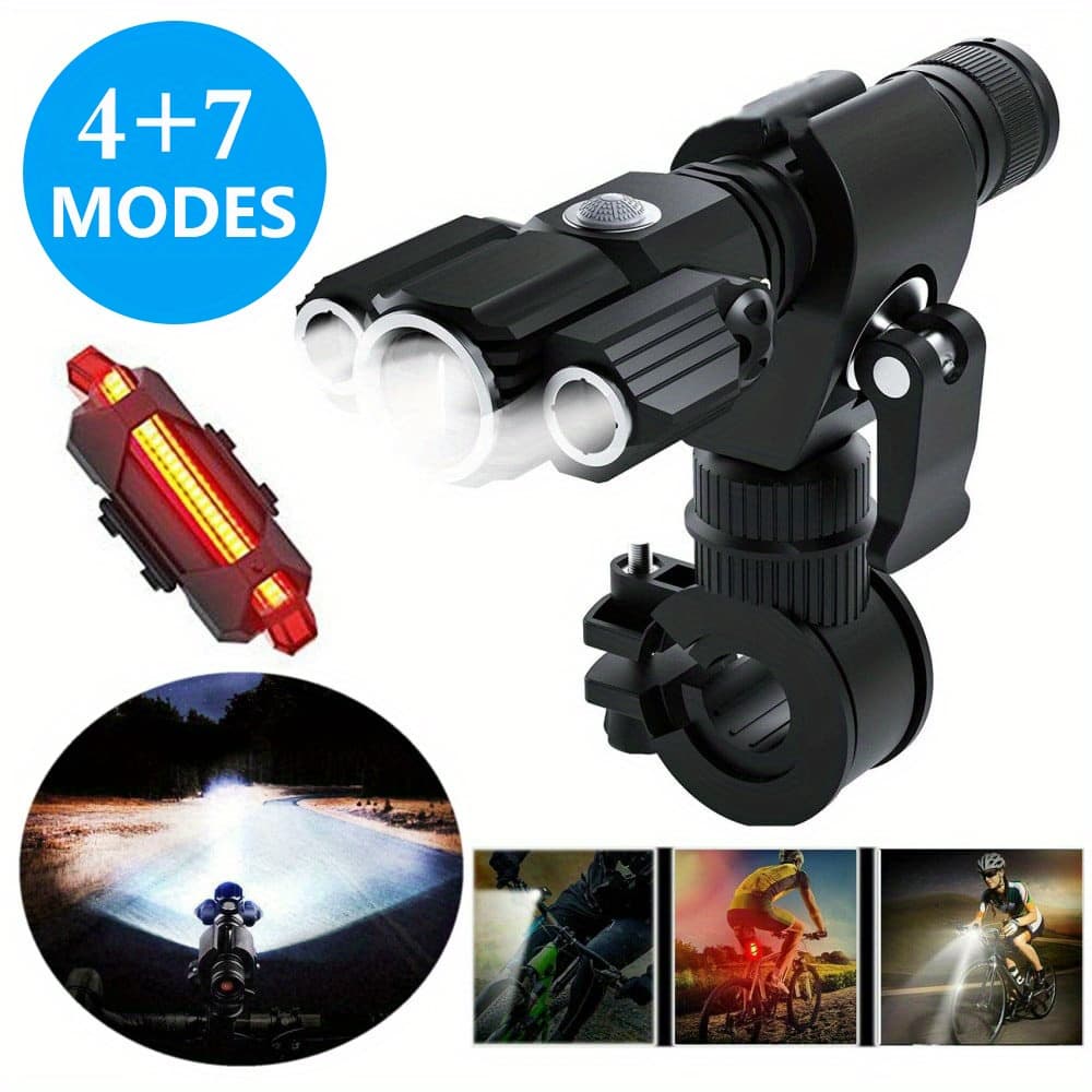 TEMU Rechargeable Bike Light Set, Powerful Bicycle Front Headlight And Back Taillight Bike Lights For Night Riding, Bike Light For Road Mountain Cycling