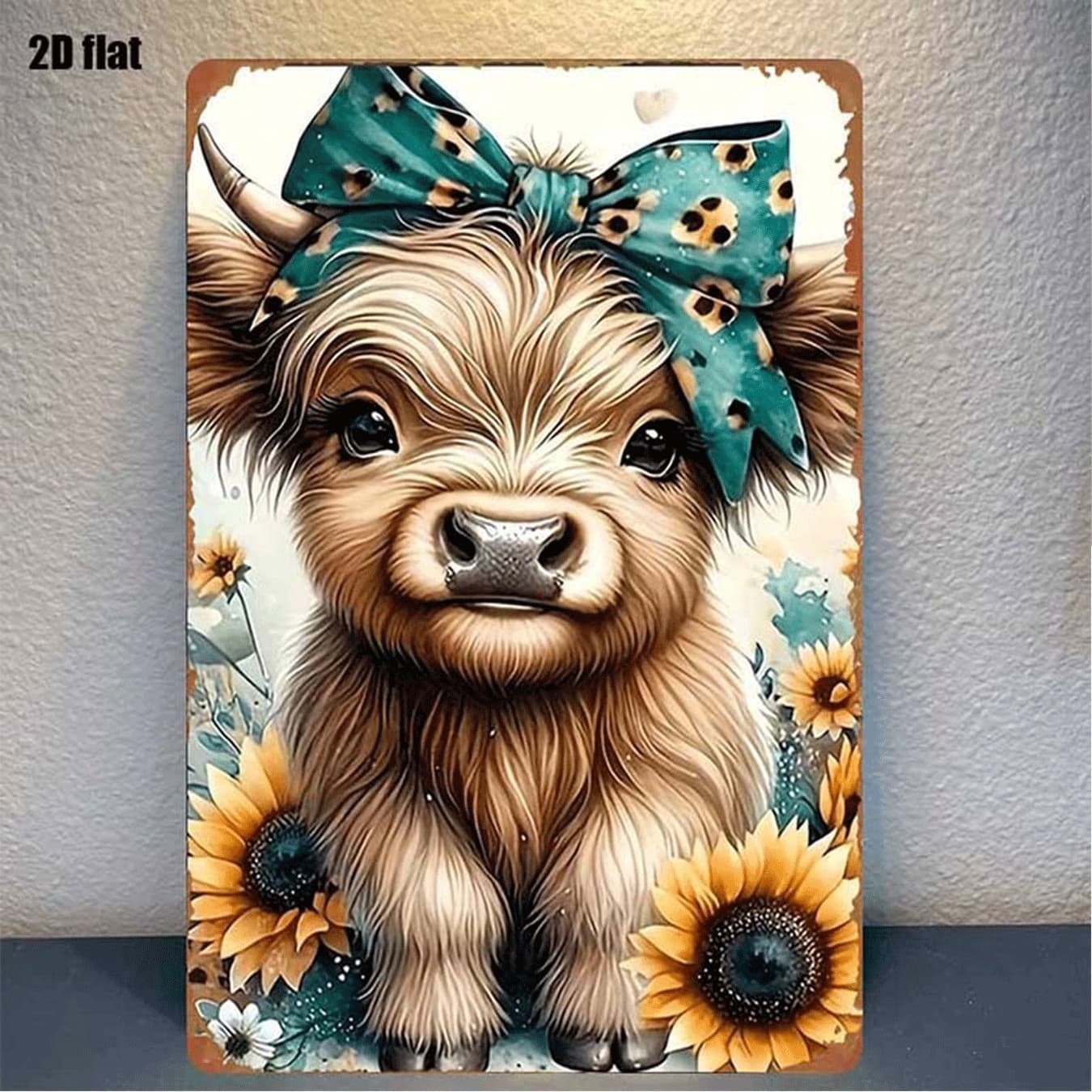 TEMU 1pc Baby Cow Metal Wall Art - A Rustic Farmhouse Decoration Featuring Sunflowers And Bows, Ideal For Bedrooms, Gardens, And Outdoor Areas. Perfect For -themed Spaces